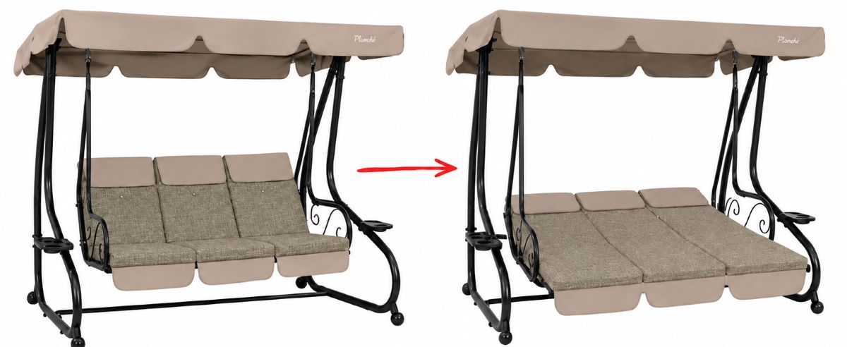 GardenLine Luxusní zahradní houpačka s lůžkem a držáky na nápoje pro 3 osoby 200 × 120 × 164 cm SORENTINO Mesh Taupe béžová 67